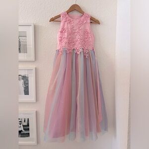 Rainbow Pink tulle maxi dress.